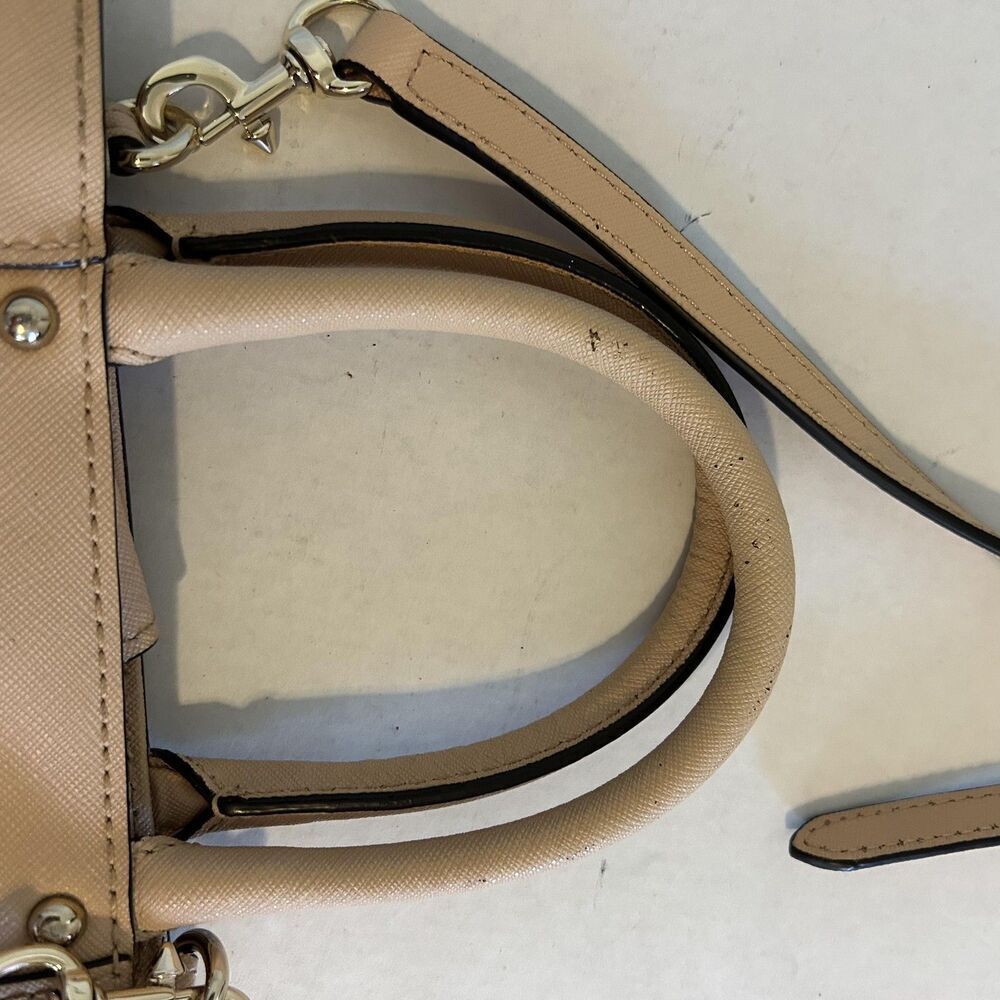 Rebecca Minkoff Mini Tote Bag Womens Beige Crossbody Structured Leather Purse - Picture 2 of 14